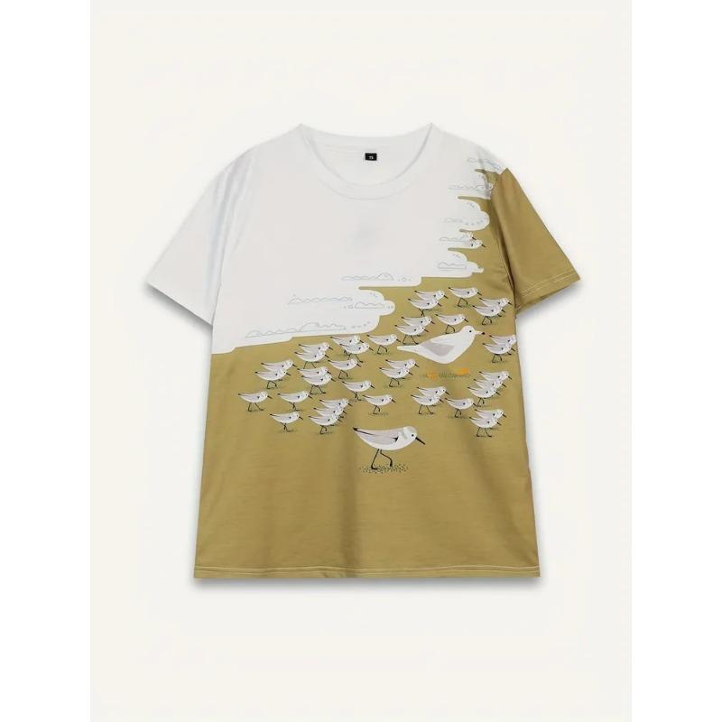 Summer Round Neck 3D Bird Graphic Print Top Fashionable Casual Short Sleeved Women's T-shirts