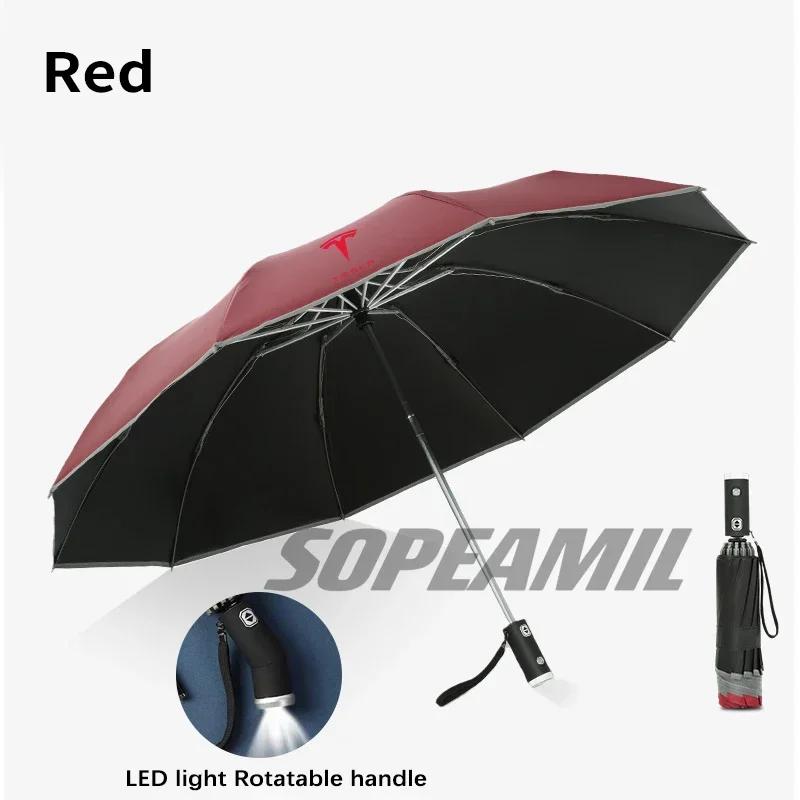Car Sticker Tesla Car Led Light Automatic Folding Windproof Sunshade Umbrella For Tesla Cybertruck Beast Roadster Model 3 Model
