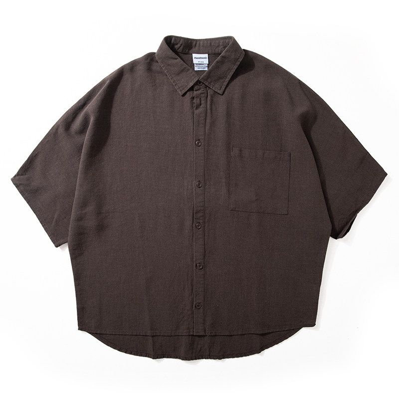 Ramie Shirt Men Short Sleeve Summer Thin Old Money Style Loose Half Sleeve Japanese-Style Retro Straight Smooth Loose Shirt