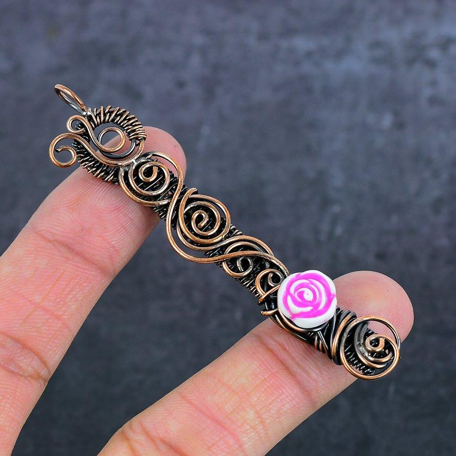 I Look Gemstone Handmade Copper Wire Wrap Jewelry Pendant 3.23" E0W66