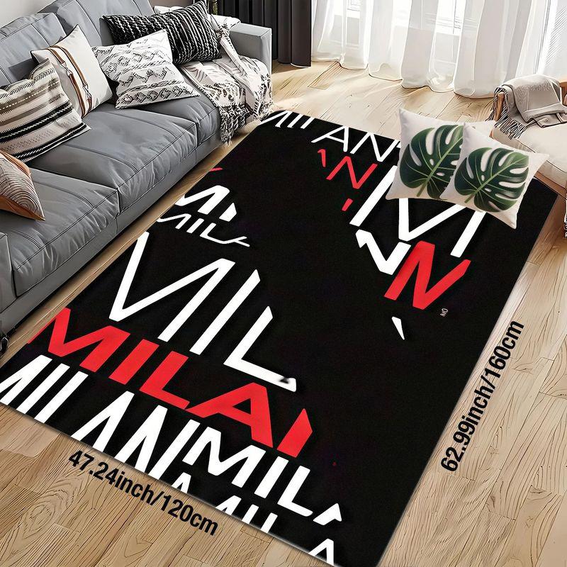Flannel Printed Milan Text Rug Bold Typography Design Soft Fleece Floor Mat Living Room Carpet Modern Decor Urban Style Rugs