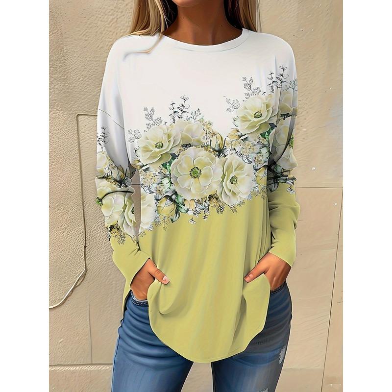 Fall/Winter Daily Women's Casual Top 3D Flower Print Women's Long-Sleeved T-Shirt Street Urban Fashion T-Shirt