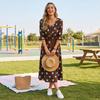 Damen Polka Dot Print Schmeichelhaftes Taillenbetonendes Midi-Kleid für Urlaub und Resort