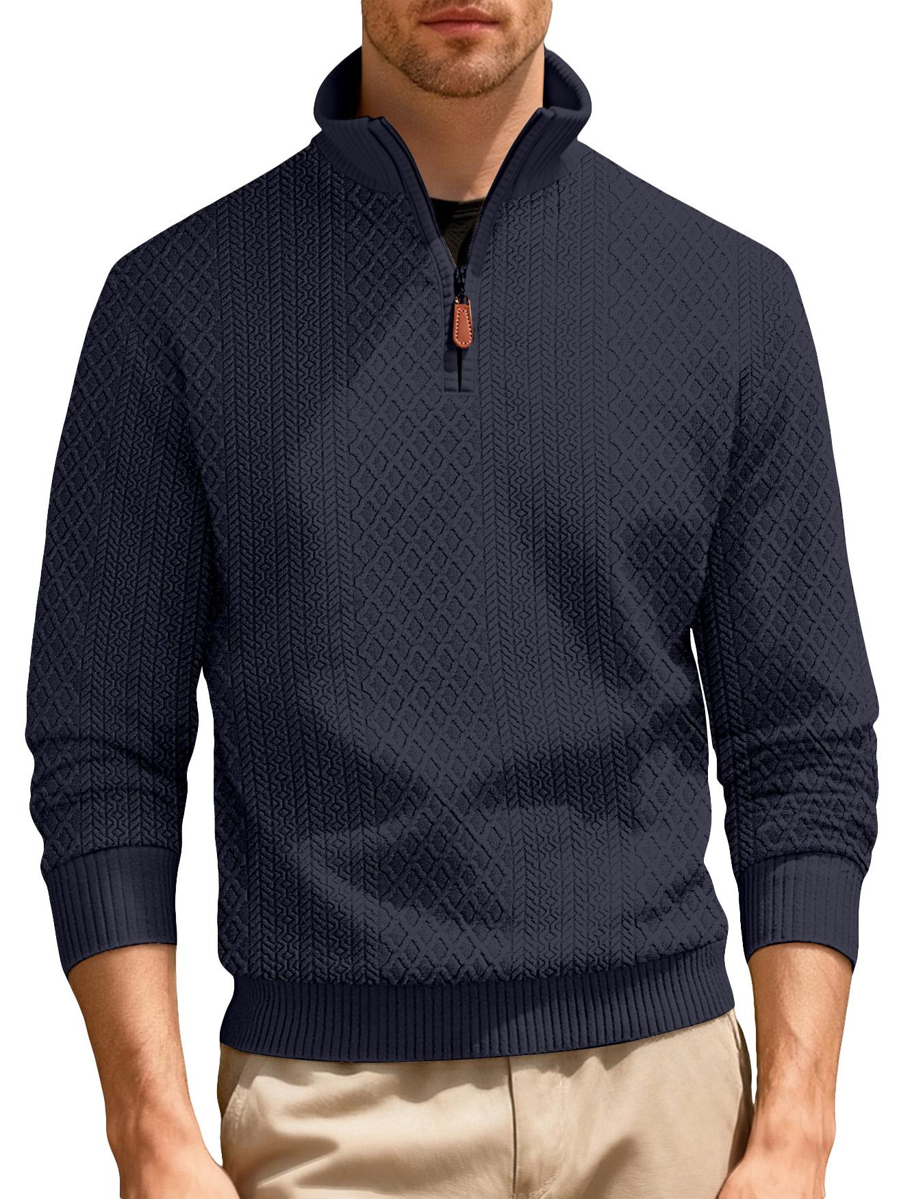 European-American Stand-up Collar Heavyweight Jacquard Half-Zip Long-Sleeve Men s Hoodie for Casual Business in Spring and Autumn. XL