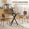 Round Dining Table for 2, Wood-Effect Top, Crossed Steel Legs, Brown