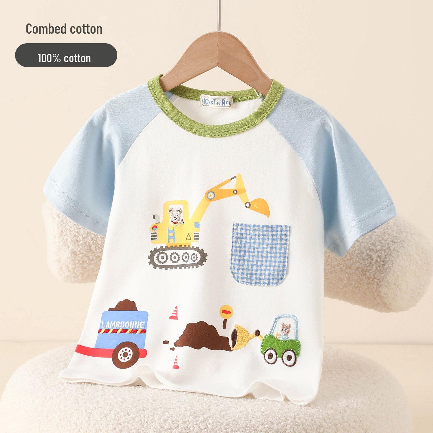 New Boys Cartoon Short-Sleeve T-Shirt - Pure Cotton, Round Neck Summer Top for Kids 90