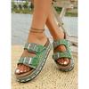 New Summer Rhinestone Platform Slippers - Women’s Plus Size Belt Buckle Slides for Outdoor Wear