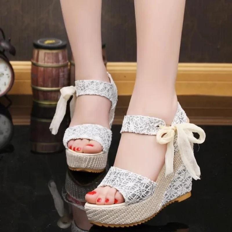 Hot Leisure Lace Women Wedges Heeled Woman Shoes Girls Summer Sandals Party Platform High Heels Dance Shoes