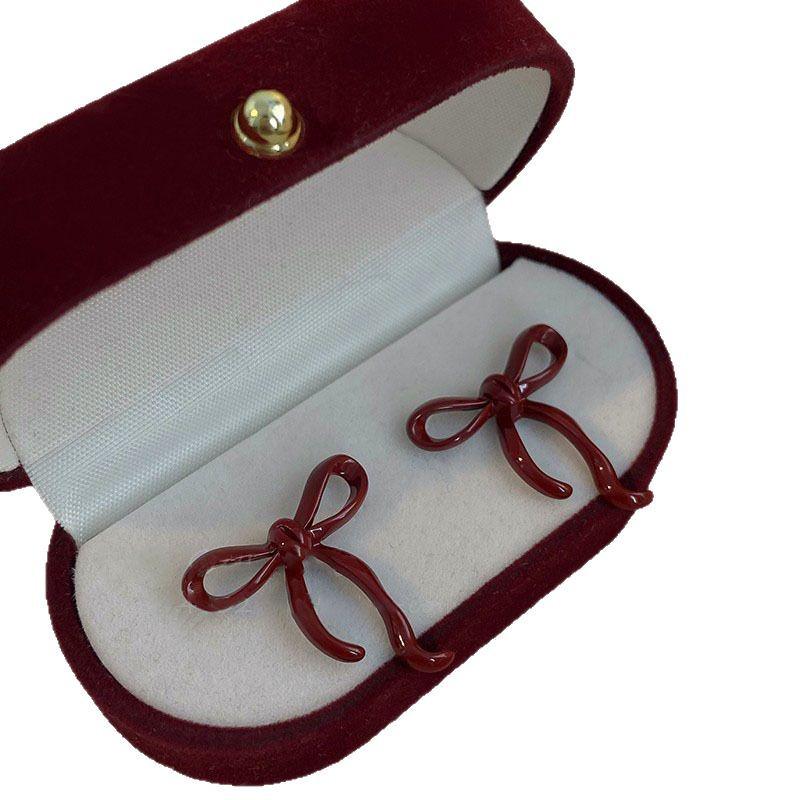 2024 Niche Design Red Ankara Christmas Bow Stud Earrings for Women