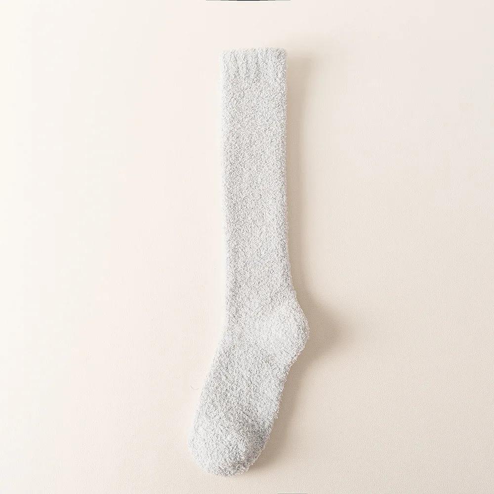 New Soft Coral Fleece Women Stockings Winter Solid Color Warm Thigh High Stockings Home Keep Warm Over Knee High Long Socks