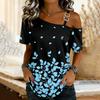 Women's Fashion Casual Print Sexy Off-the-shoulder Short Sleeve T-shirt Top