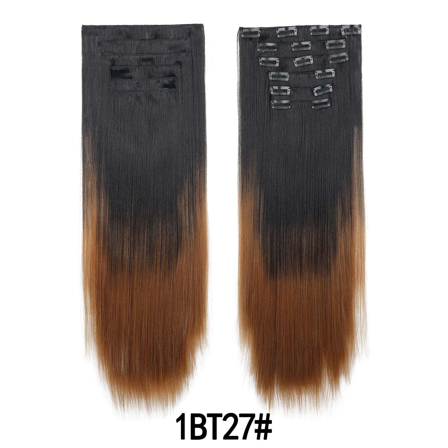 

6PCS/Set Clip In Hair Extensions 24inch Long Straight Hair Full Head Ombre Gradient Color Synthetic Hairpiece Daily Use