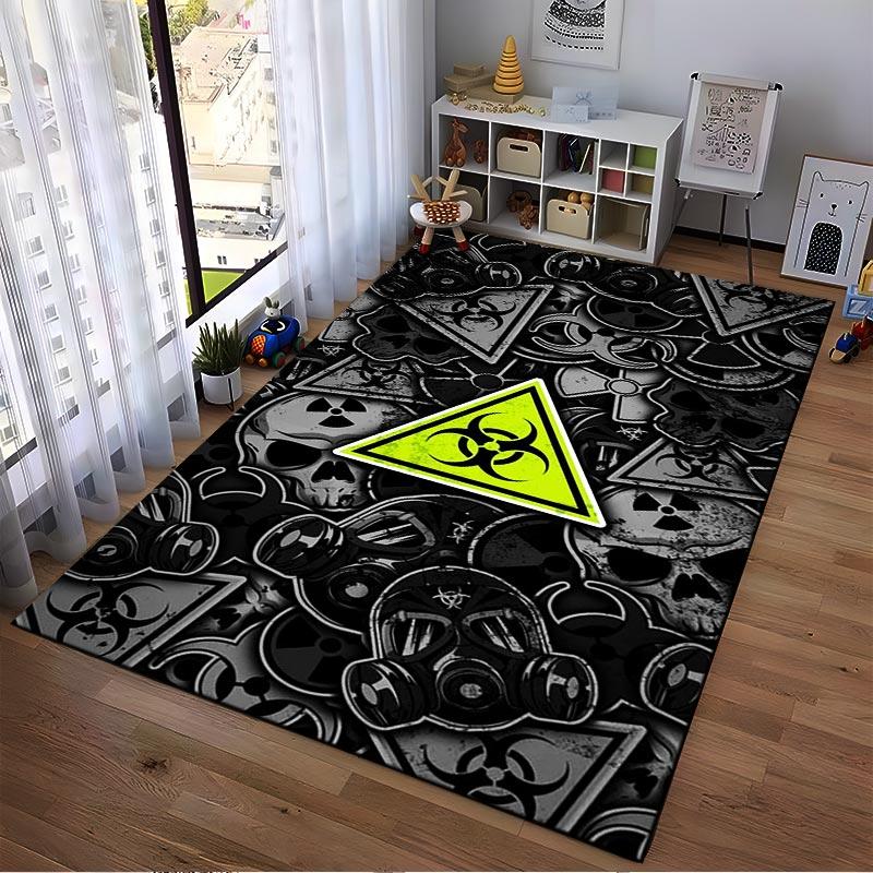 Biohazard Warning Symbol Black Gray Carpet with Skull Pattern Design Suitable for use as an anti-slip for living room bedroom sofas