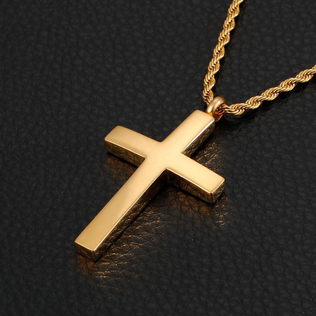 New Fashion Cross Chain For Men High Polished 60cm Stainless Steel Gold Color Cross Jewelry Necklace Male Cheap Jewelry