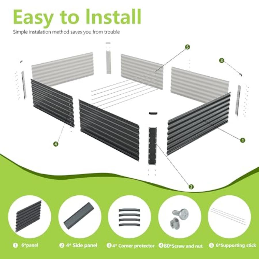 8x4x2FT Galvanized Raised Garden Bed Outdoor Metal Planter Boxes for Vegetables Grey Large Garden Beds with Rust-Resistant Coat
