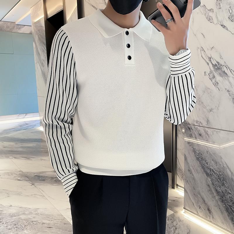 

Утолщенный свитер из двух частей с воротником рубашки, осенне-зимний трикотаж в корейском стиле для молодежи, теплый свитер для отдыха 3XL белый