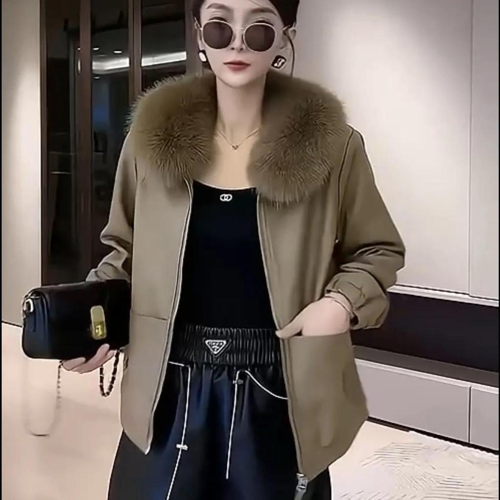 Winter Warmth Plus Velvet Thick Leather Jacket Women's Fashion Western Style Detachable Fur Collar Leather Jacket Trend