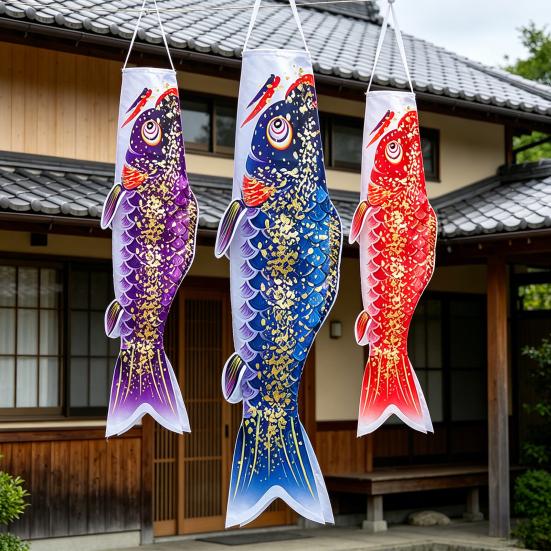 Japanese Carp Windsock Outdoor Hanging Fish Shaped Flag Kite Wind Socks for Garden Backyard Home Sushi Bar Restaurant Decoration