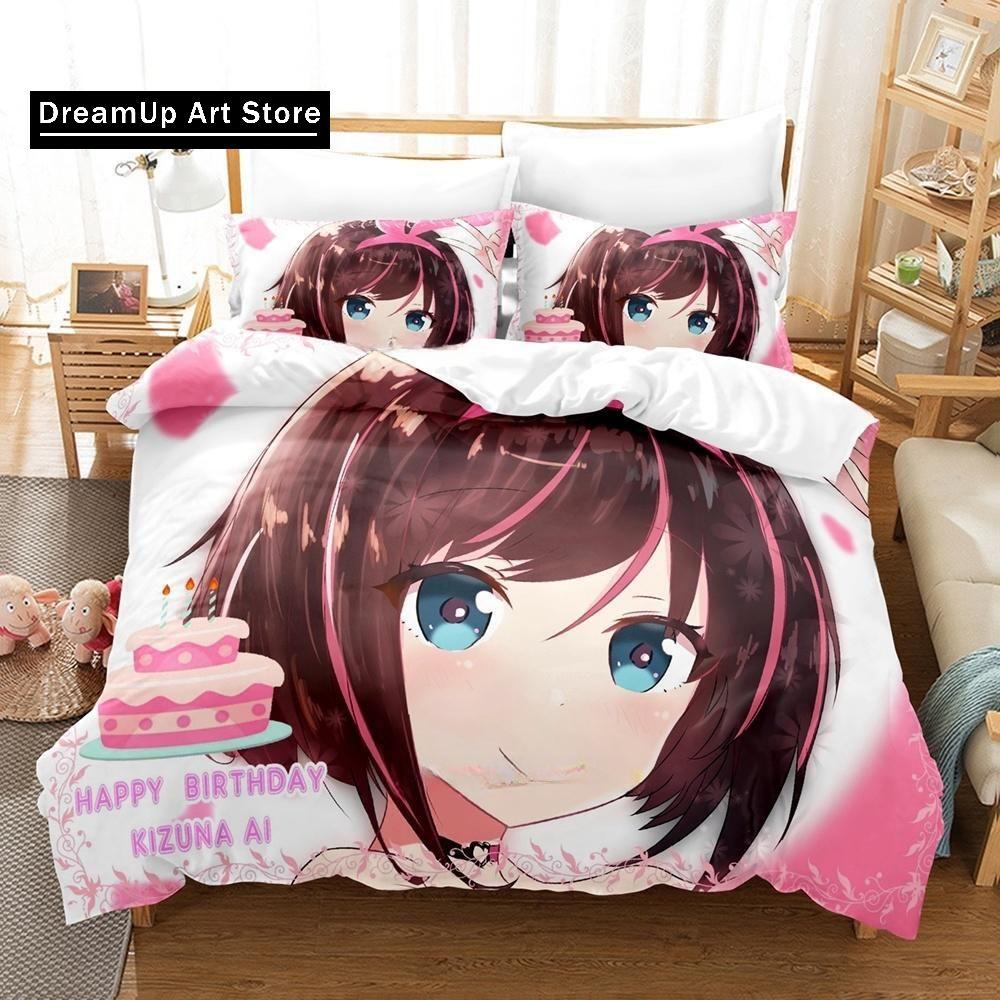 3d Printing anime Kawaii Girls Kizuna AI Bedding Set Single Twin Full Queen King Size Bed Set Adult Kid Bedroom Duvet cover Sets