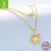 Opal Sun Moon Double Necklace Ring Set, Bohemian S925 Sterling Silver Collarbone Chain