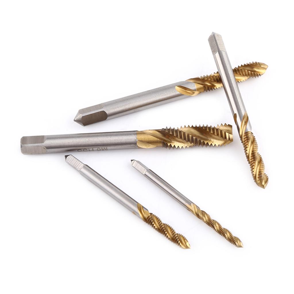 5pc lot Titanium Coated HSS Spiral Fluted Screw Taps M3 M4 M5 M6 M8 Thread Tapping Tool
