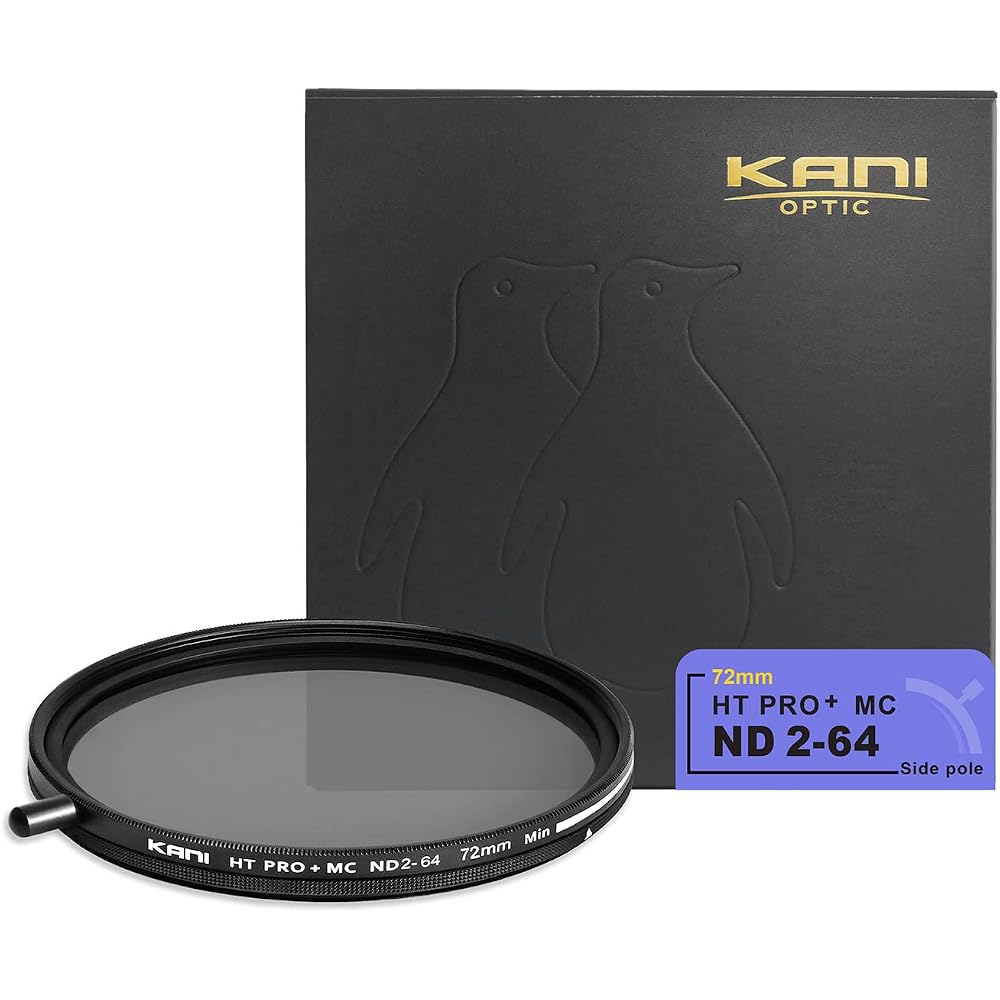 KANI 72mm Variable ND Filter HT PRO+ MC ND2-64: Maximum 6-stop light reduction, detachable adjustment knob, suppresses X-shaped unevenness at high den