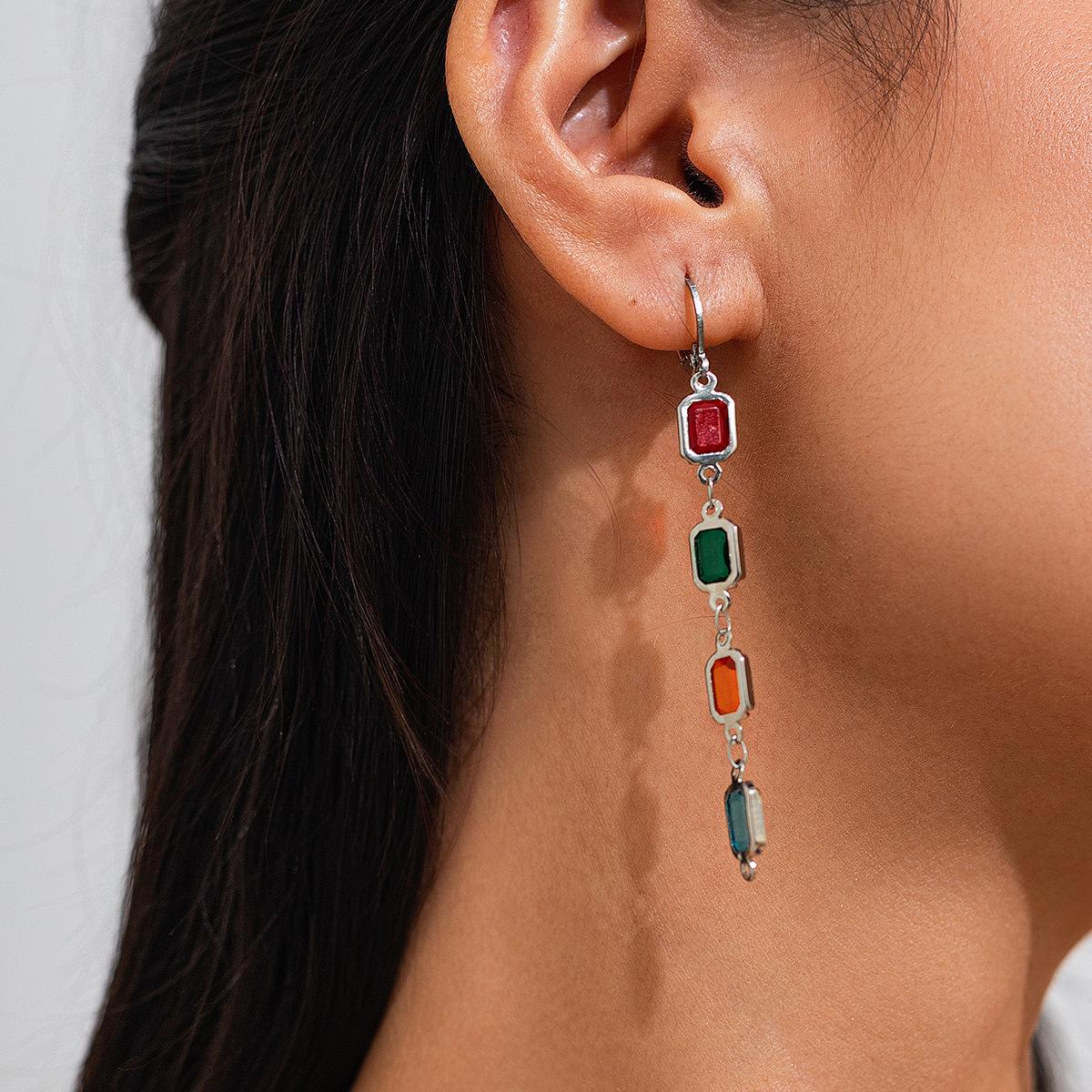 Temperament Luxury Dopamine Geometry Square Heart Color Rhinestone Necklace Bracelet Earrings for Women Collar Chain Jewelry