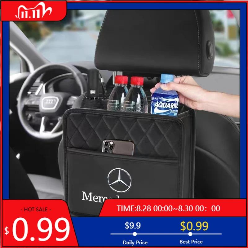 

GLC GLB Car Storage Baskets Car Seat Back Organizer PU Leather Backseat Garbage Bag for Mercedes Benz New B/C/E Class A Class C