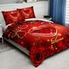 3-teiliges Bettwäscheset Queen-Size Romantisches Rotes Herz & Rosen-Floral Schmetterling Buchstaben Bettbezug-Set Atmungsaktives Polyester Für Schlafzimmer