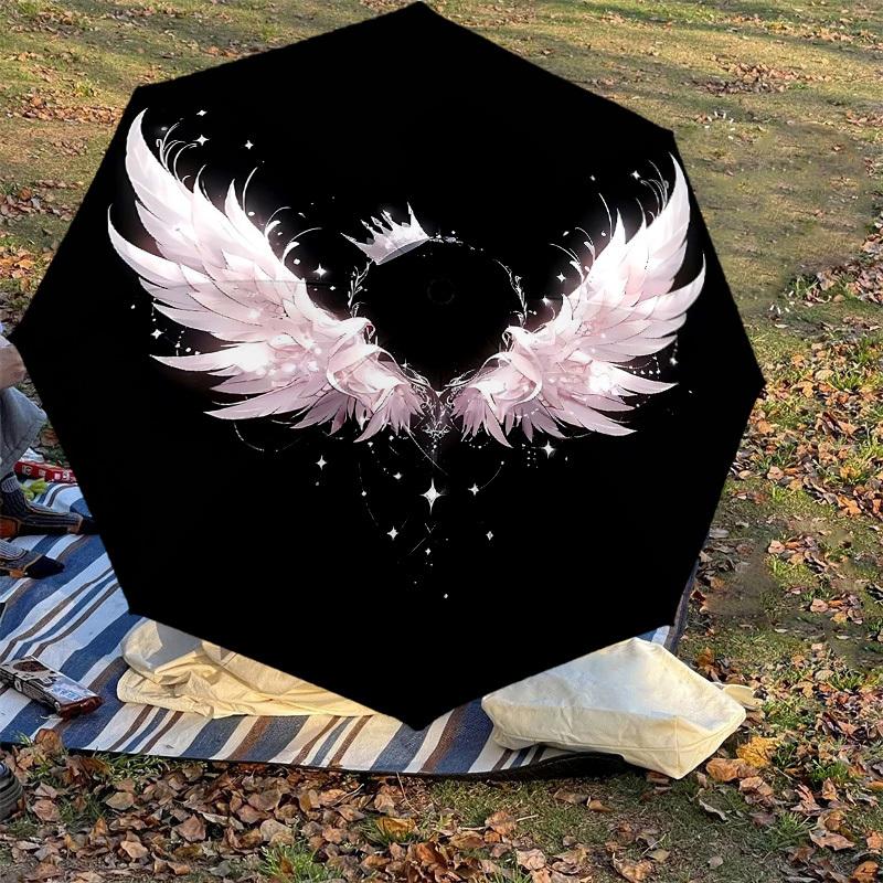 1pc Wings Crown Automatic Open/Close Umbrella Compact Folding Umbrella with 8-Rib Shaft for Women/Men, Portable Travel Umbrella,1169S
