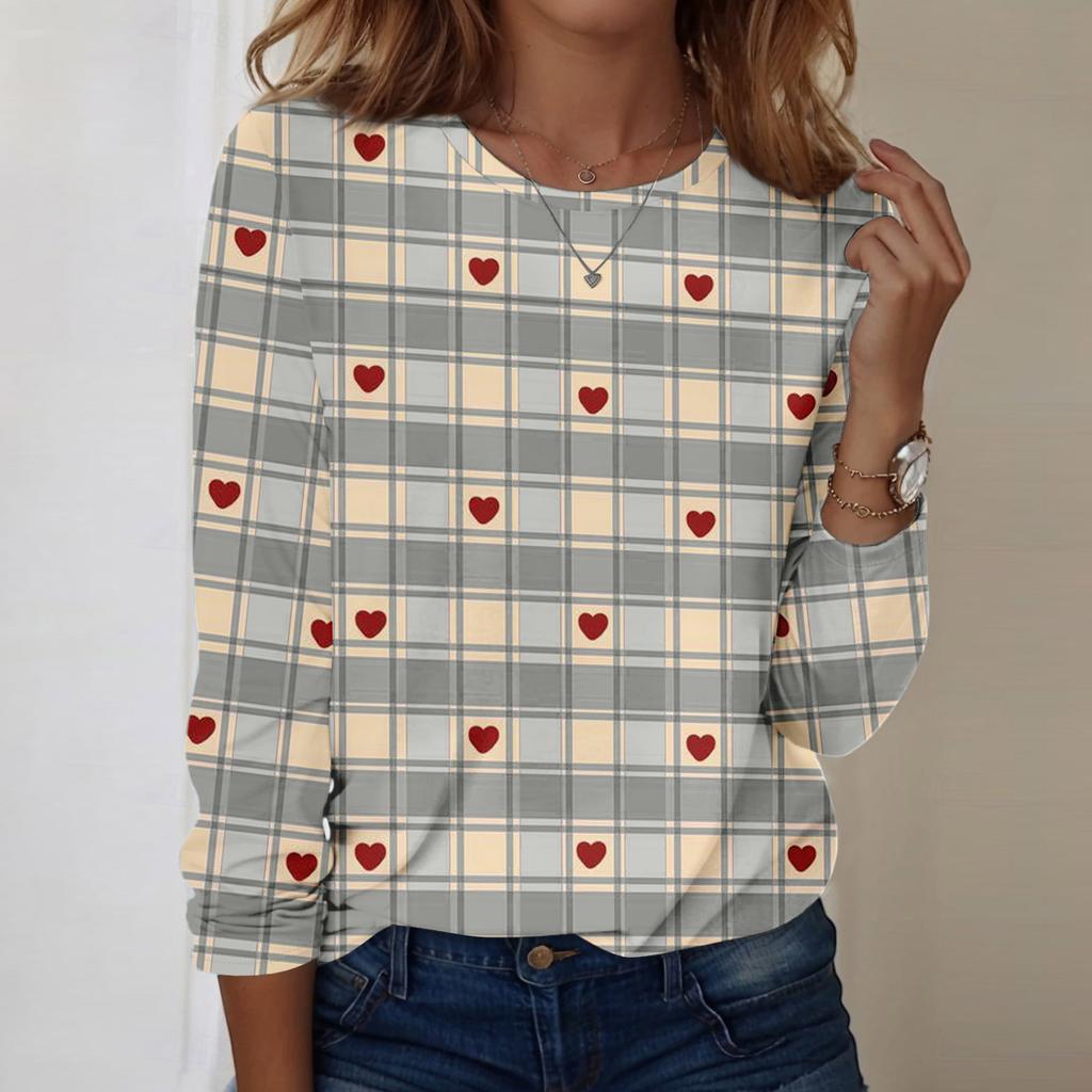 Women's Casual Long-sleeved Valentine's Day Printed Round Neck Top