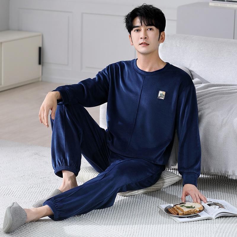 Men'S Pajamas Autumn And Winter Island Fleece Thin Flannel Loungewear Fleece Warm Large Size Coral Fleece Suit Men