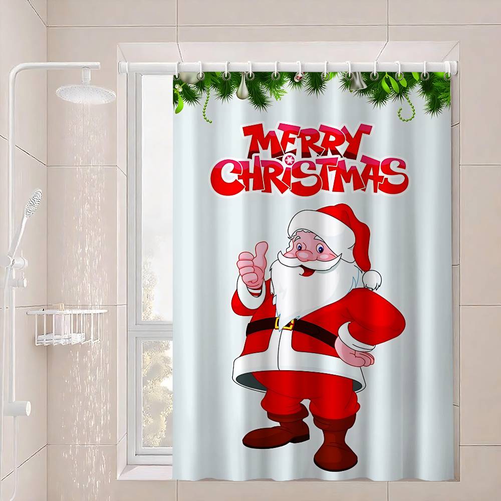 Christmas Santa Claus Shower Curtain Summer Beach Bathroom Decorative Shower Curtain, Waterproof