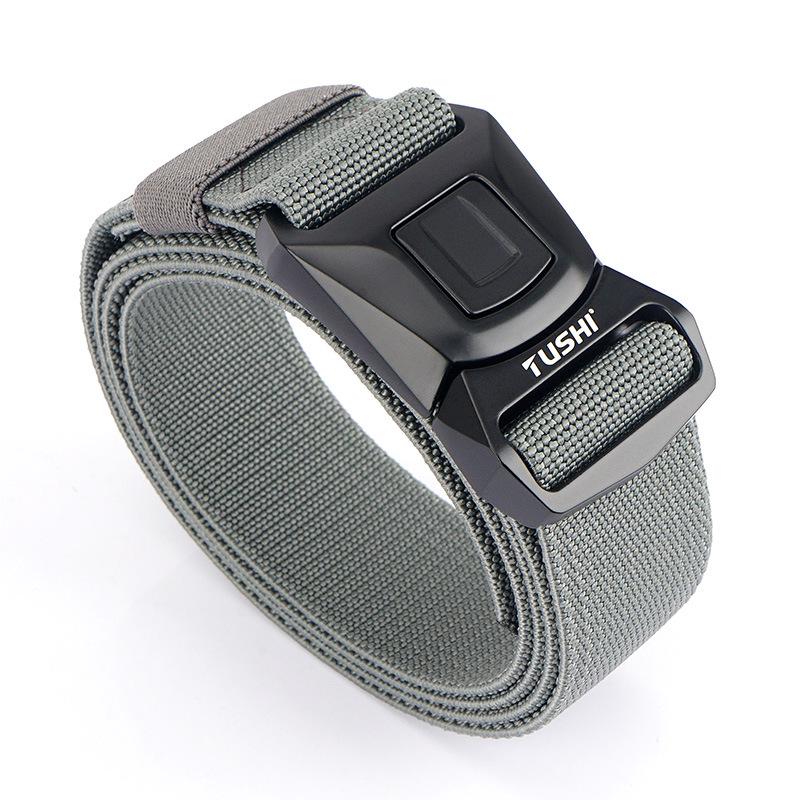 Men's Quick-Release Elastic Workwear Belt with Leather Trim
