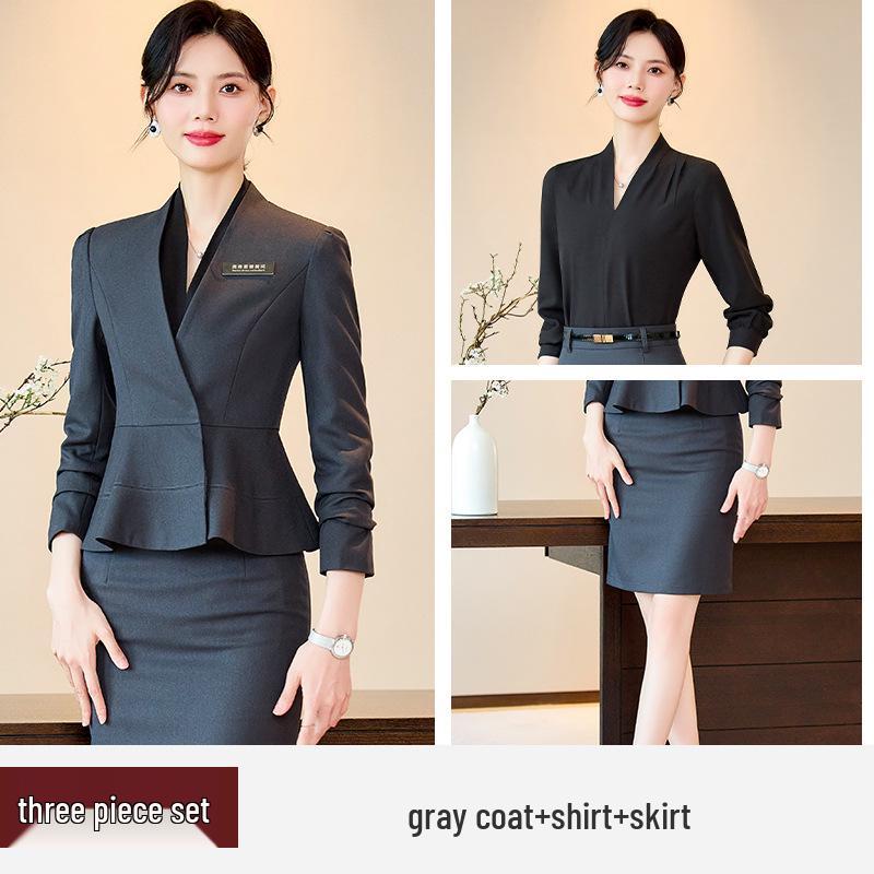 Chic Professional Women's Skirt Suit - Elegant Spring/Autumn Beauty Salon Front Desk Uniform
