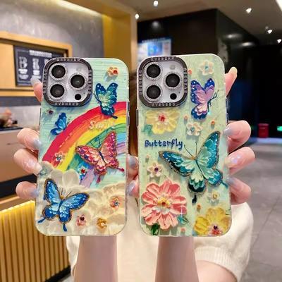 Rainbow Oil Painting Butterfly Suitable for Apple 16 Mobile Phone Case IPhone 15 ProMax Blue Flash Lens 14 Protection Case