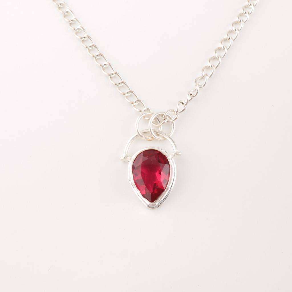Pink Rubellite Gemstone 925 Sterling Silver Jewelry Handmade Chain Pendant 1.01" PP-56-13