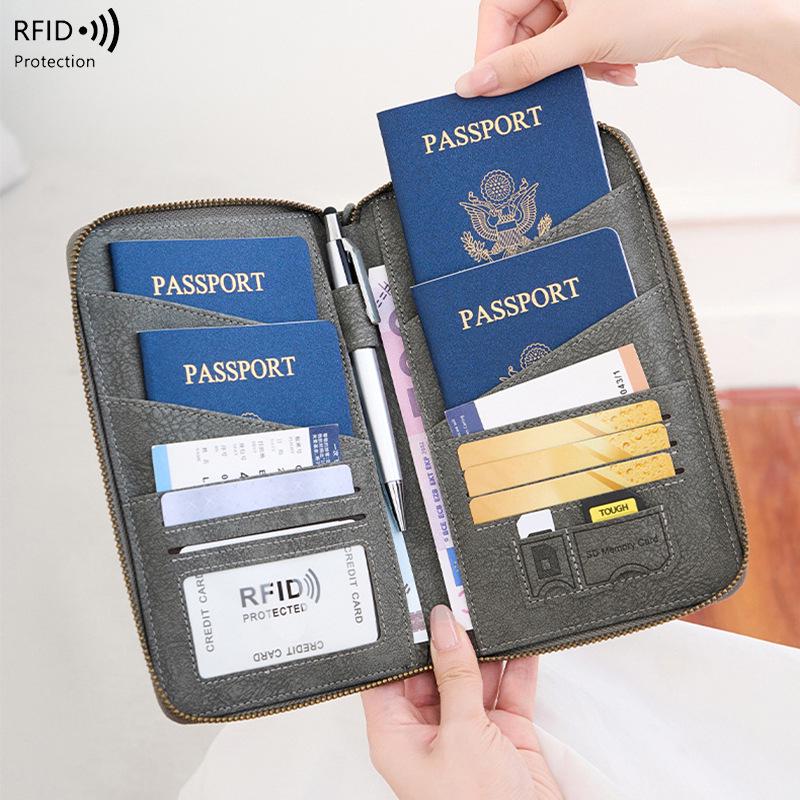 

New RFID Anti-Magnetic Passport Holder with Long Zipper - Multi-Functional Travel Document Case. серый