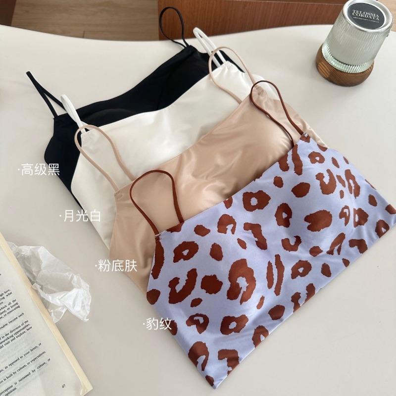 Women Light Luxury Satin Thin Strap Seamless Anti Exposure Bandeau Base Intimate Bra