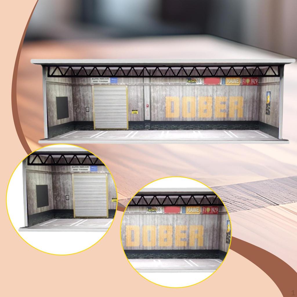 1/64 Model Car Display Case Garage Diorama Ornament Micro Landscape Decor Miniature Scenario