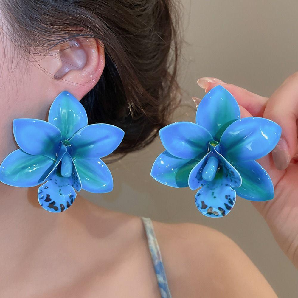 Silver Needle Simulated Flower Drop Earrings Beach Jewelry Vacation Style Earrings Women