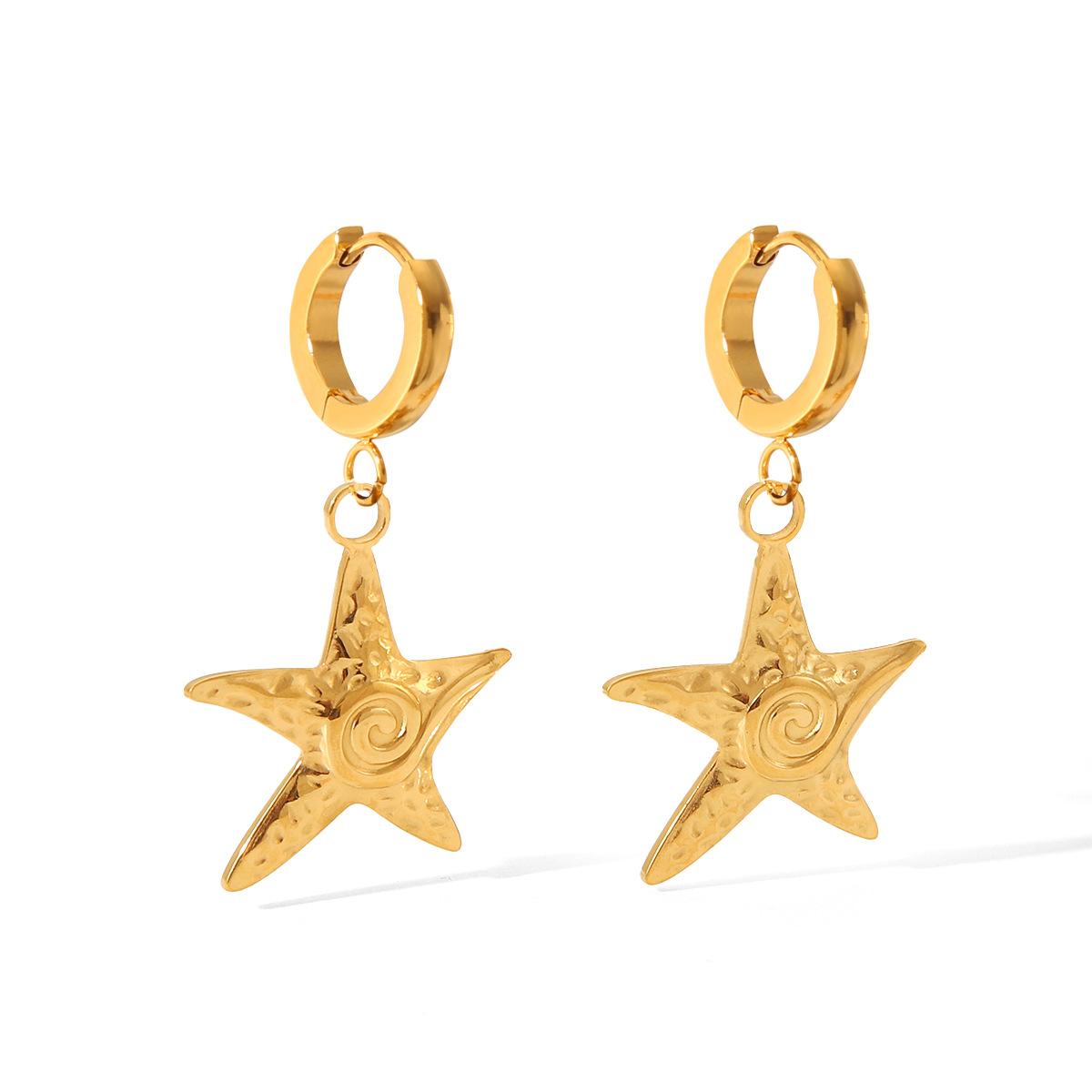 

French Style Retro 18K Gold Stainless Steel Starfish Pendant Earrings Ocean Series Titanium Steel Earrings Ear Jewelry