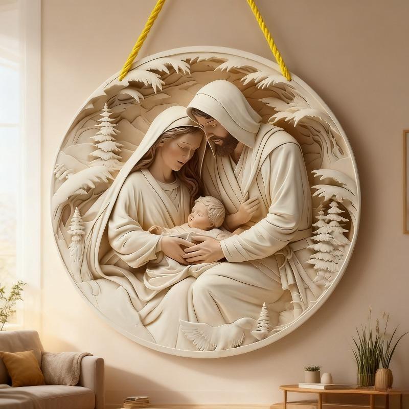 15CM Acrylic Round Jesus Christmas Hanging Ornament Flat Visual Design Creative Home Decoration Wall Door Pendant Holiday Decor