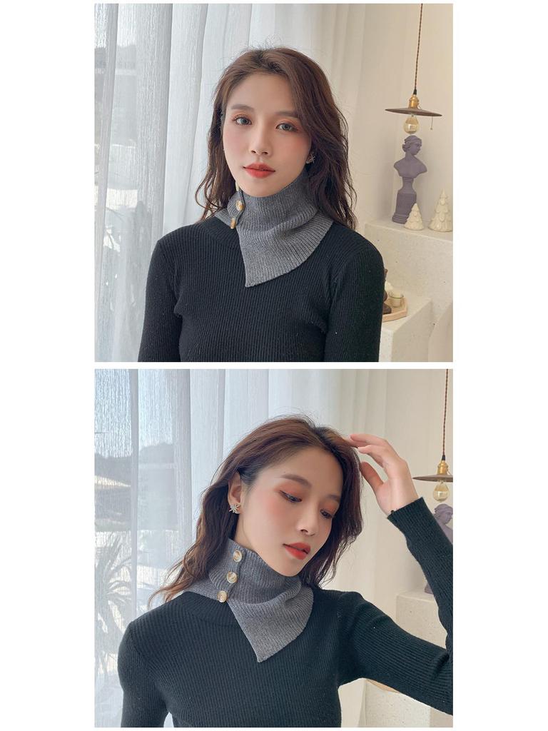 Strikket knappeskjerf for kvinner med kunstig krage – allsidig gensertilbehør for vår, høst og vinter