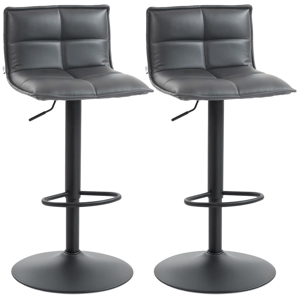 Set of Two Modern Faux Leather Bar Stools - Dark Grey