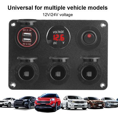 Cigarette Lighter Plug Socket Power Outlet LED Voltmeter for Car Marine RV Dual USB Charger 4.2A Multi Panel Toggle Switch 12V