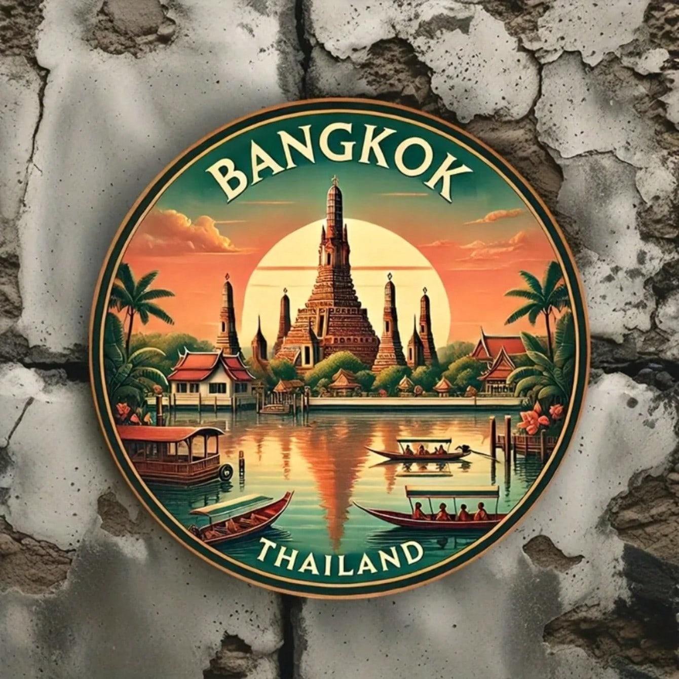 

DORA Tin Sign Vintage Bangkok Tin Sign Wat Xieng Thong Sunset Wall Art Decor 20x20cm(8x8inch)