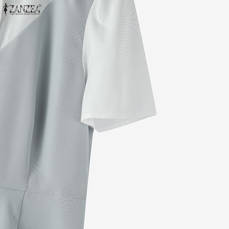 ZANZEA Women Summer Casual Loose Elegant Patchwork Short Sleeve Dress