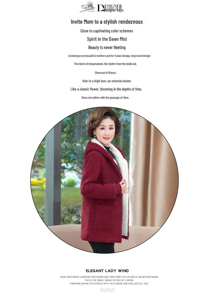 2025 Stylish Winter Coat for Middle-Aged Women: Plus Size, Hooded, Thickened Fleece Jacket with Velvet, Autumn/Winter