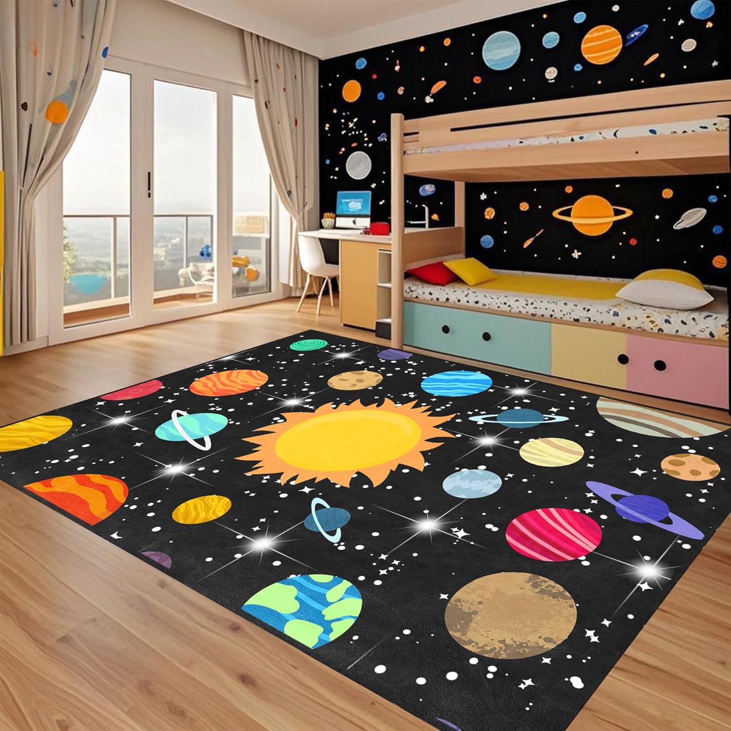 Мультяшный ковер  Солнечная система  для детской спальни, Космический галактический планетарный ковер, Обучающий игровой коврик на тему космоса для мальчиков и девочек 50cm x 80cm
